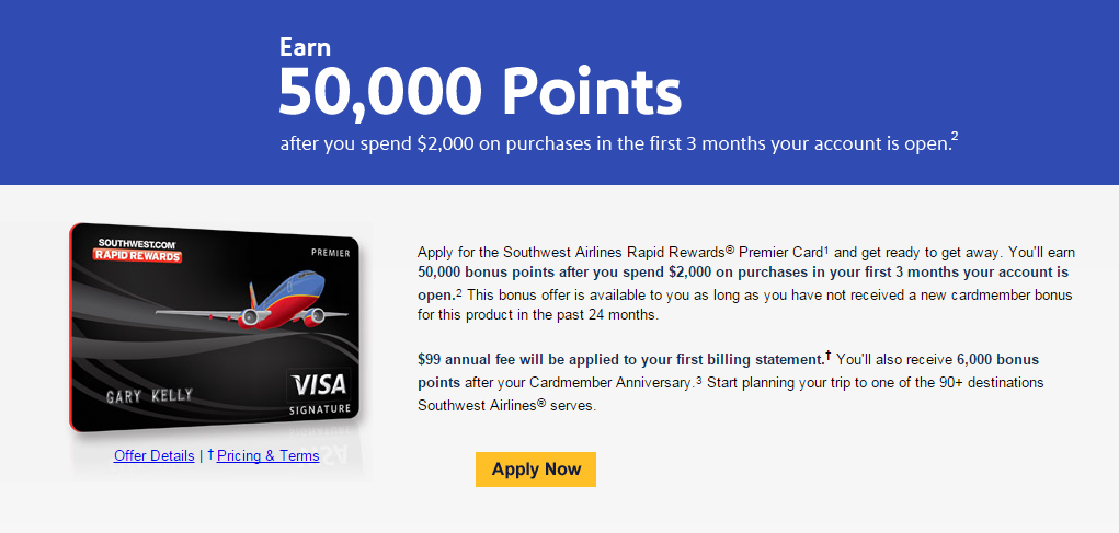 50000 points southwest airlines card